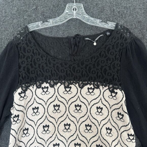 Anthropologie Knitted & Knotted Sweater Women's XL Black Cream Jacquard - Picture 2 of 10